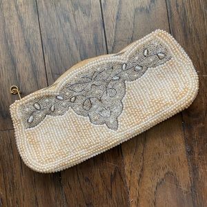 Vintage 1940s beaded clutch purse evening mini bag zippered Made in Japan pearl